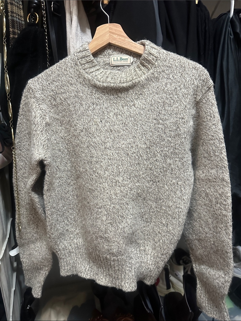 L.L. Bean Women's Heathered Taupe Crewneck Sweater